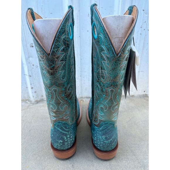 Ariat Futurity Boon Womens Sz 9.5 B Turquoise Sueded Caiman Belly Amazonite Boot - Picture 7 of 11